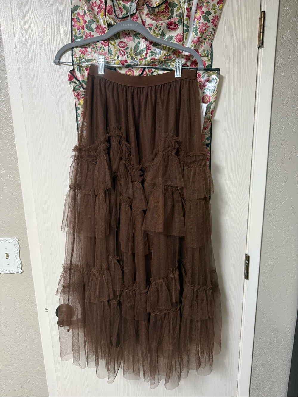 Women's Brown Tiered Tulle Maxi Skirt